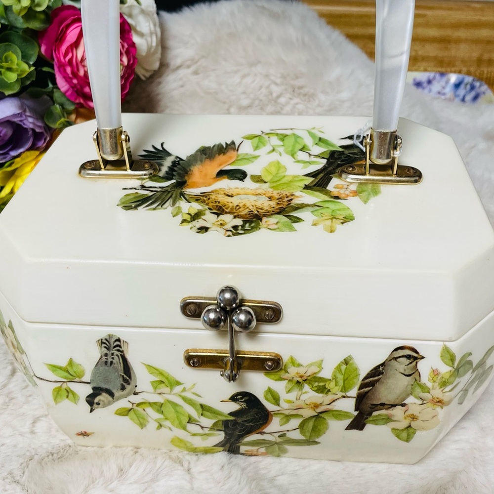 Vintage Bird Floral Decoupage Box Bag